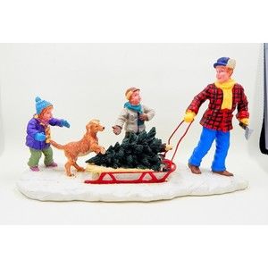 Lemax BRINGING HOME THE TREE Memory Makers Christmas Village Scene Figures 77011